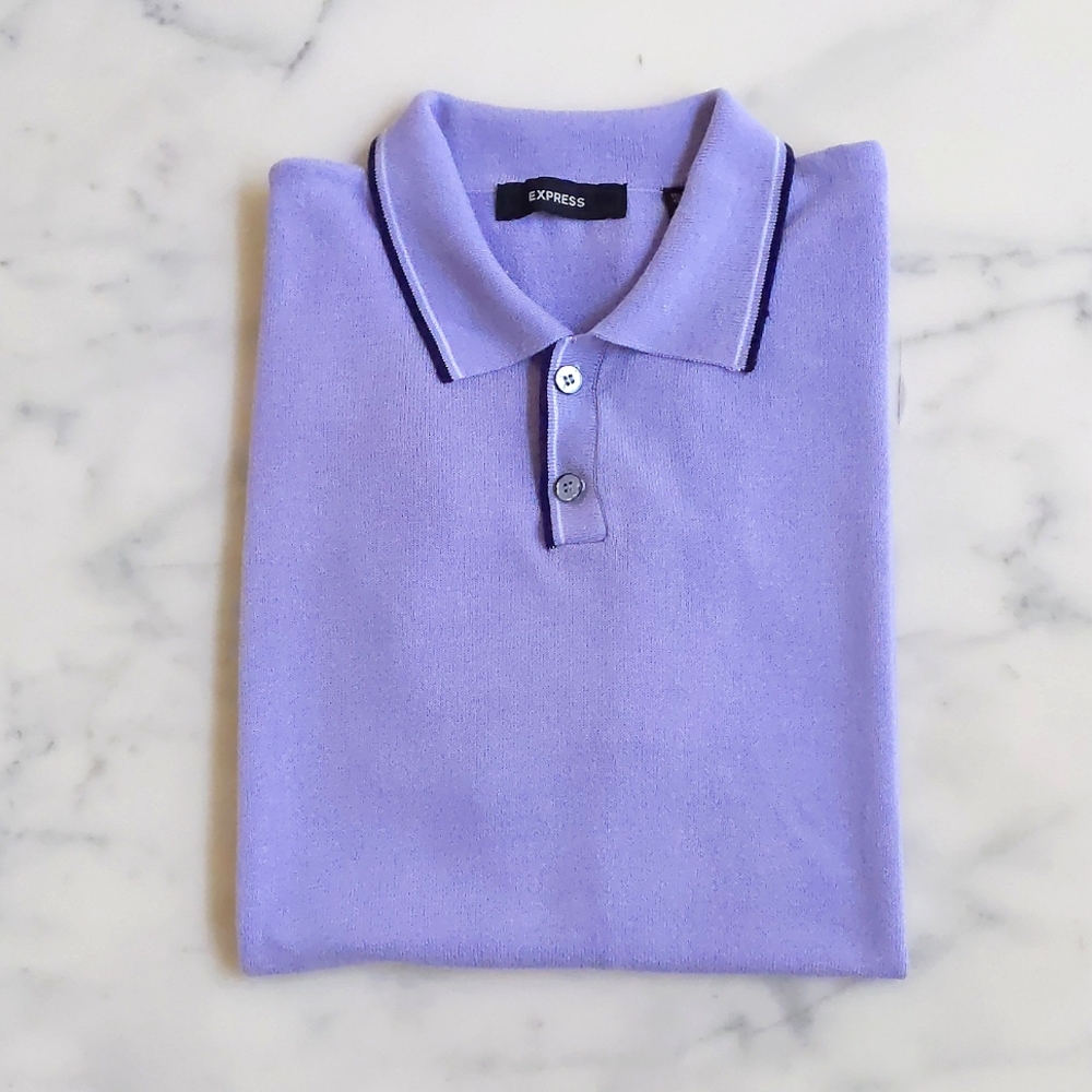 Express Men's Cotton/Rayon Short Sleeve Knitted Polo Shirt w/multi color trims.